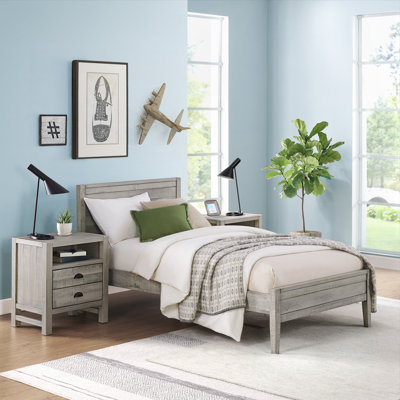 Windsor 3-Piece Bedroom Set – Twin Panel Bed with 2 Matching Nightstands (Gray)