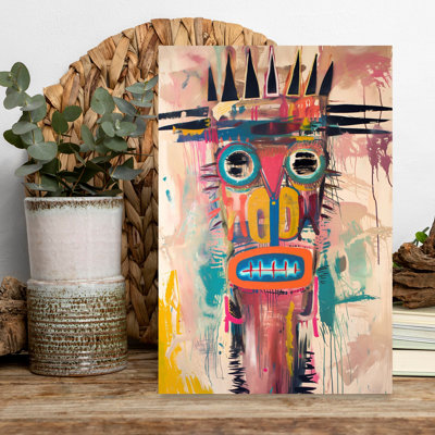 Visage graffiti coloré abstrait, art mural contemporain