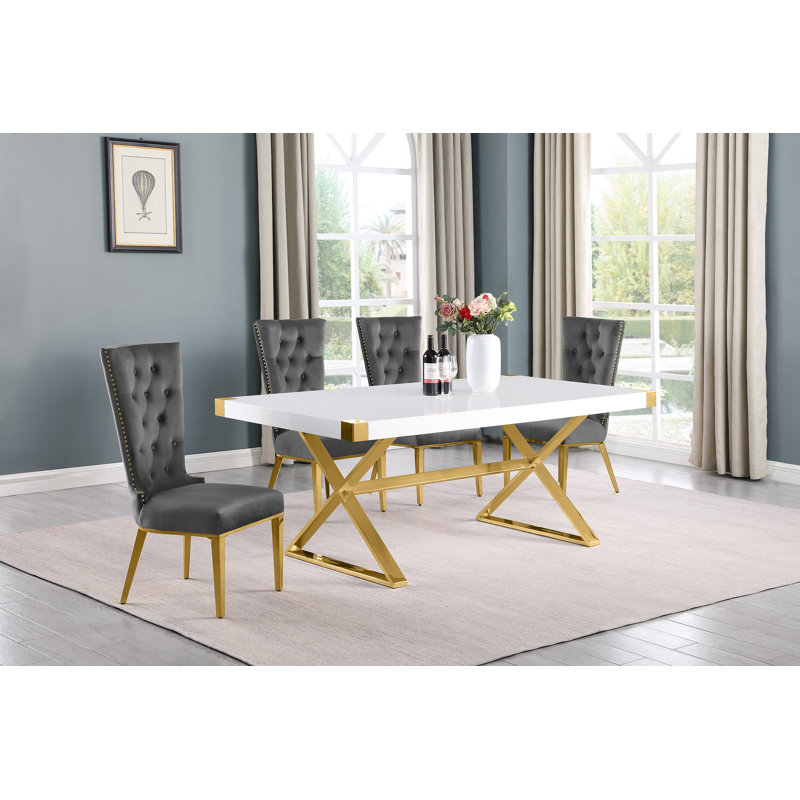 Hitansh Double Pedestal Dining Set, 5, Cream, Silver