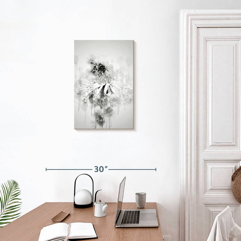 Brampt Bee On Flower Black And White, 24" H x 16" W