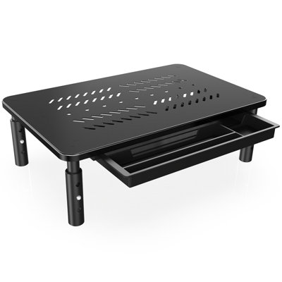 FITUEYES Support de bureau en métal avec tiroir, support d'ordinateur réglable à 3 hauteurs pour le bureau personnel et l'école - noir