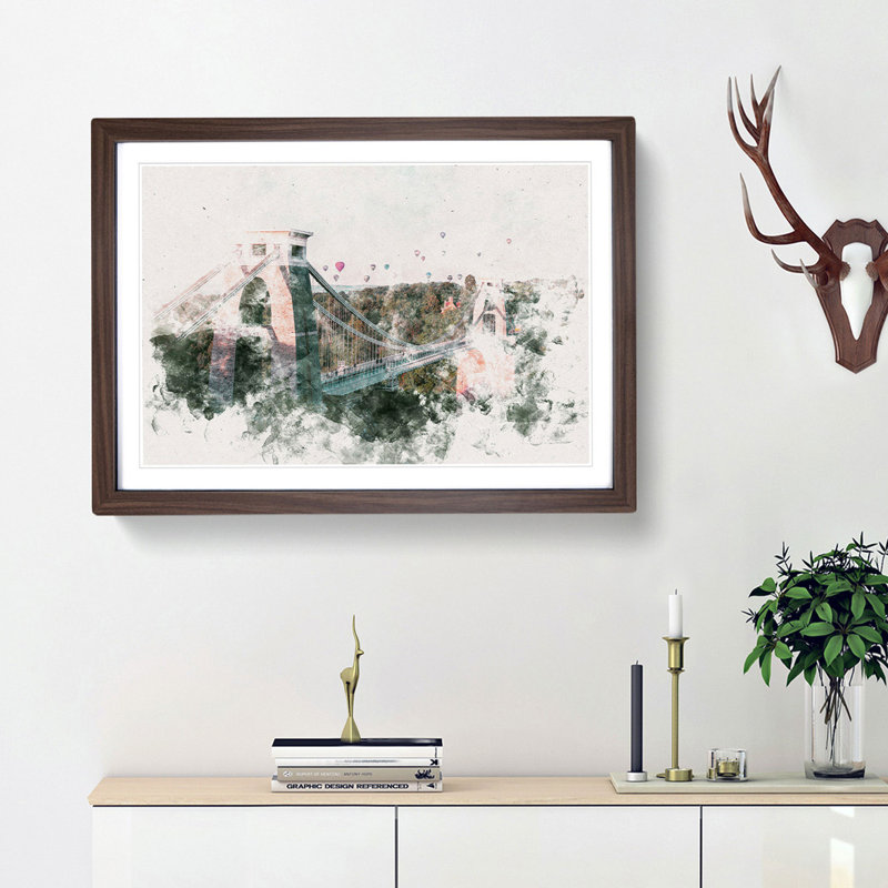 Clifton Suspension Bridge In Bristol - Single Picture Frame Painting on MDF, Walnut Framed, 40cm H x 60cm W x 2cm D