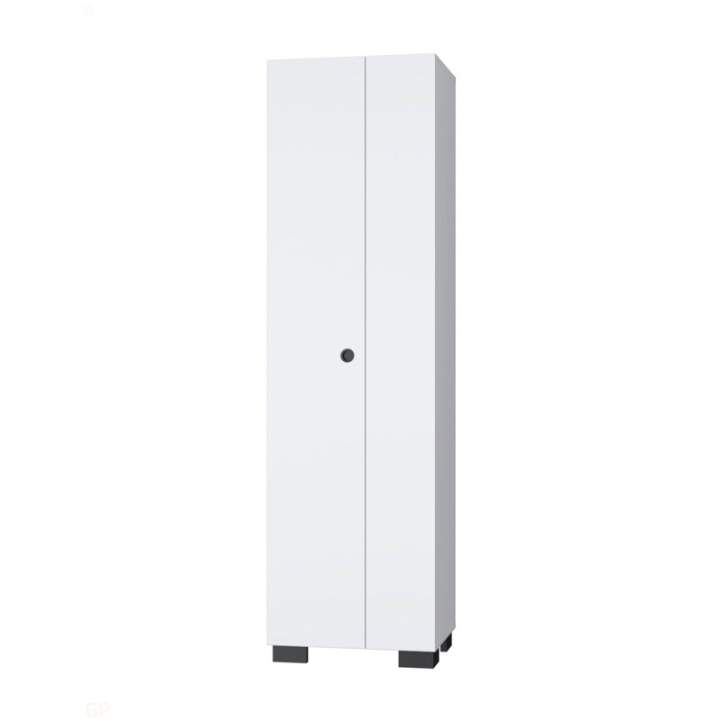 Armoire balai blanche avec tablettes de rangement