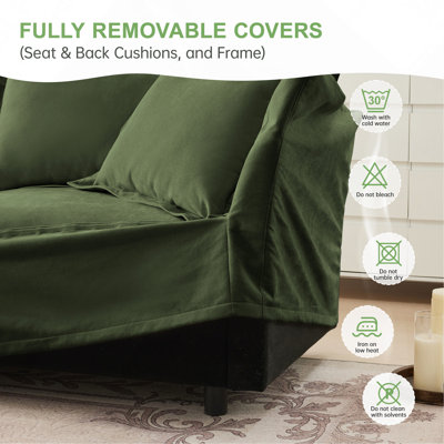 Canapé modulaire en L 4 places avec accoudoirs moelleux et 2 gros coussins en forme de L - Vert