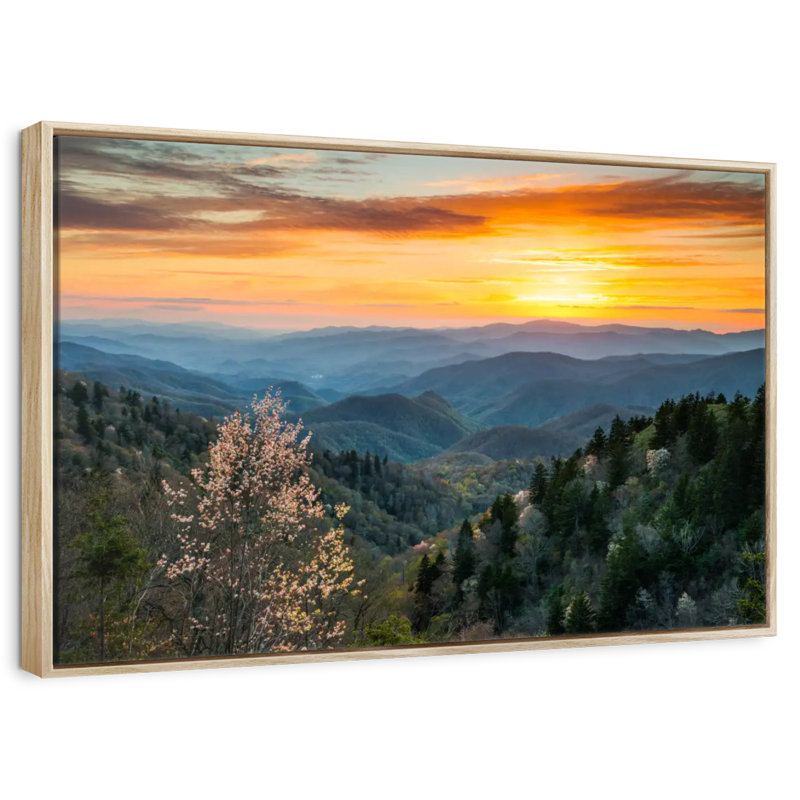 Lever de soleil sur les Great Smoky Mountains, Cadre flottant en bois naturel, 46 po x 31 po