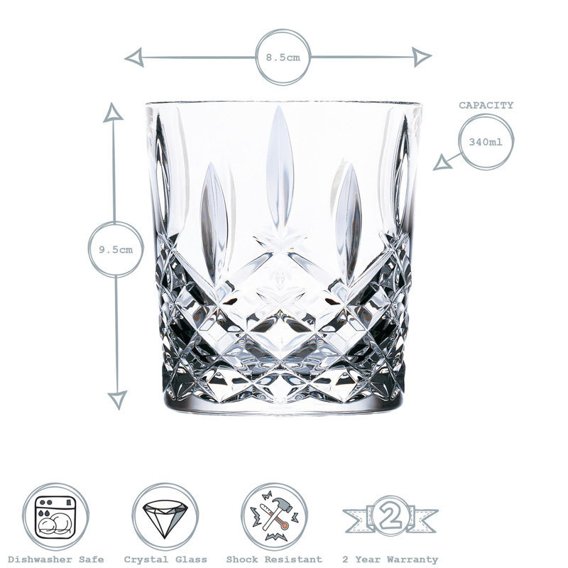 RCR Crystal - Orchestra Cut Glass Whiskey Tumblers and Highball Cocktail Glasses - 340ml, 396ml