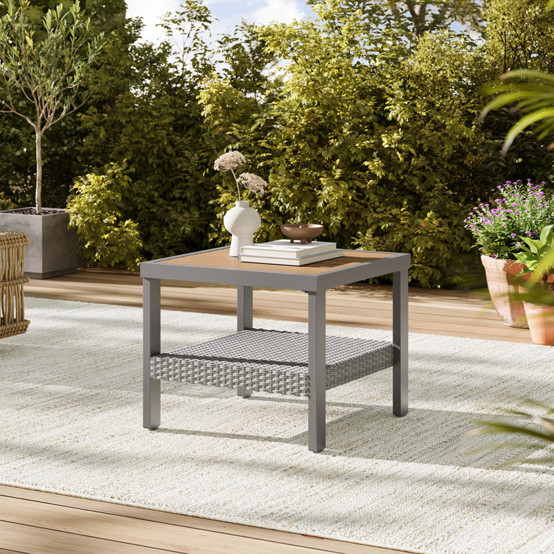 Rameir Square Wood Metal Outdoor Side Table , 21.65'' in. W 21.65'' in. D