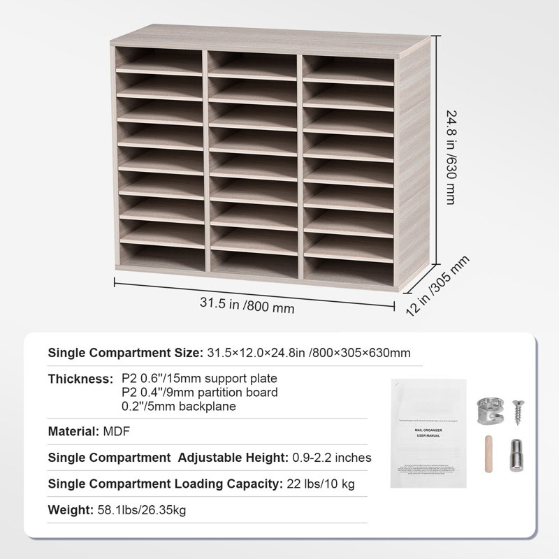 Organisateur de livres 27 compartiments, tablettes réglables, Gris