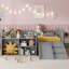 Lit mezzanine simple pour enfants avec glissade, bibliothèque mobile, garde-corps et base de lit mezzanine pour enfants