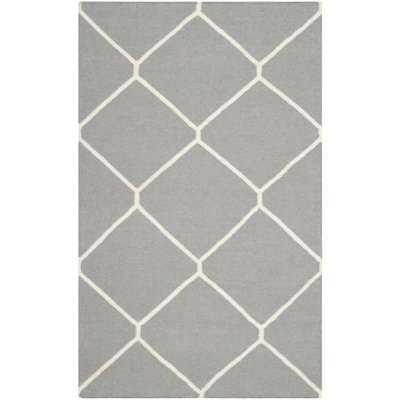 Rodgers Hand Woven Flat Weave Wool/Cotton Geometric Rug in Ivory/Gray