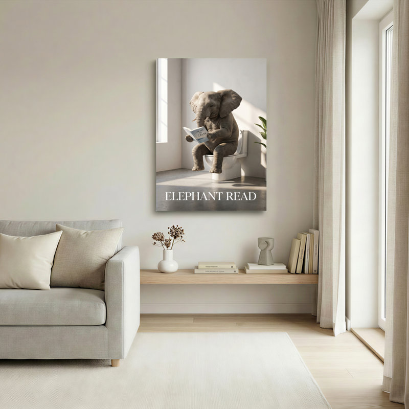 Ensemble de 1 tableau sur toile représentant un éléphant lisant un livre, H 30 po x l 20 po