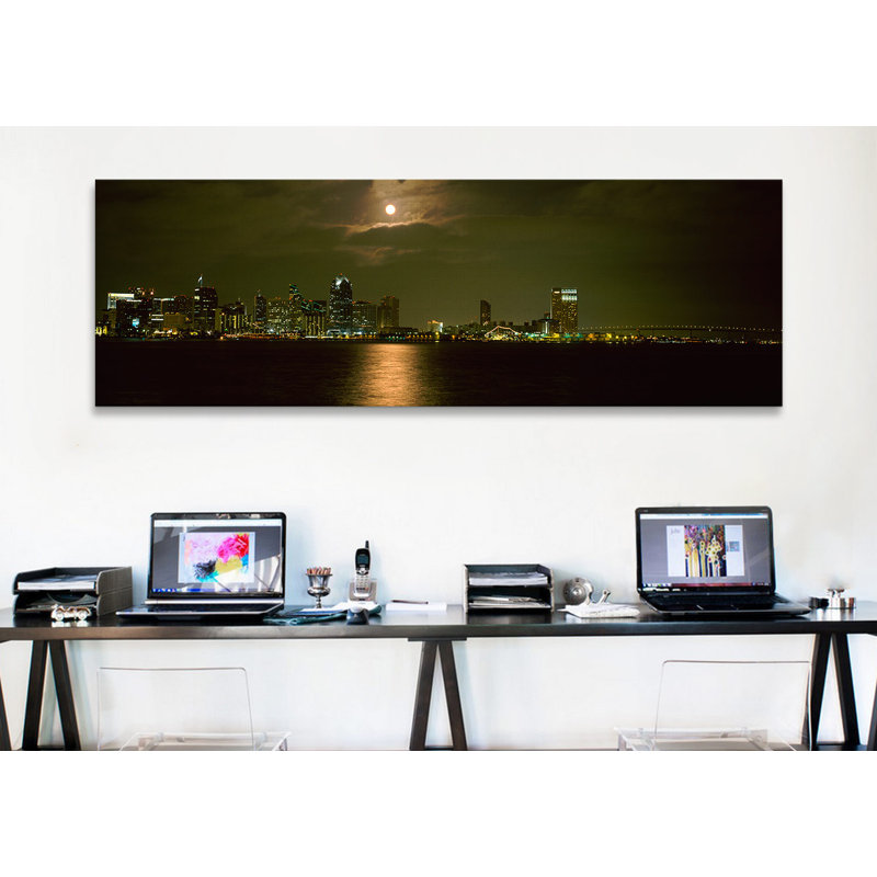 Panoramique, «Skyscrapers Lit up at Night, Coronado Bridge, San Diego, California», reproduction de photo sur toile