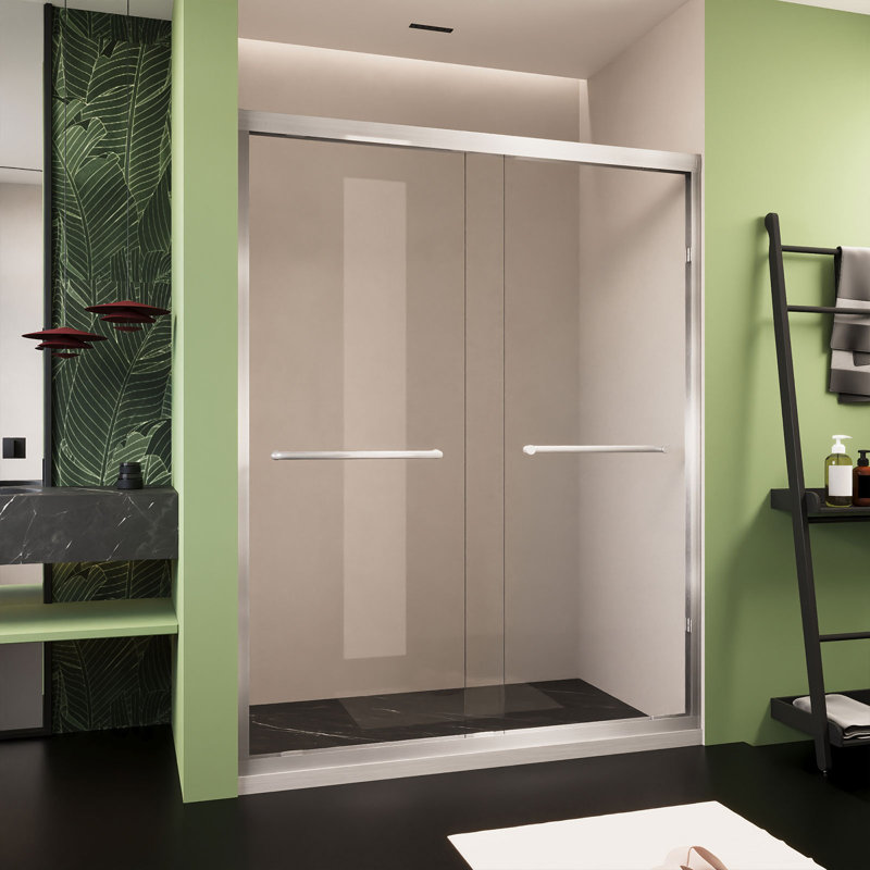 70" x 72" Semi-Frameless Sliding Shower Door, 6mm SGCC Tempered Glass, Brushed Nickel Stainless Steel Pull Handle, Easy to Clean