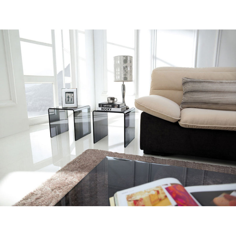 Deidre Glass Top Sled Side Table Set