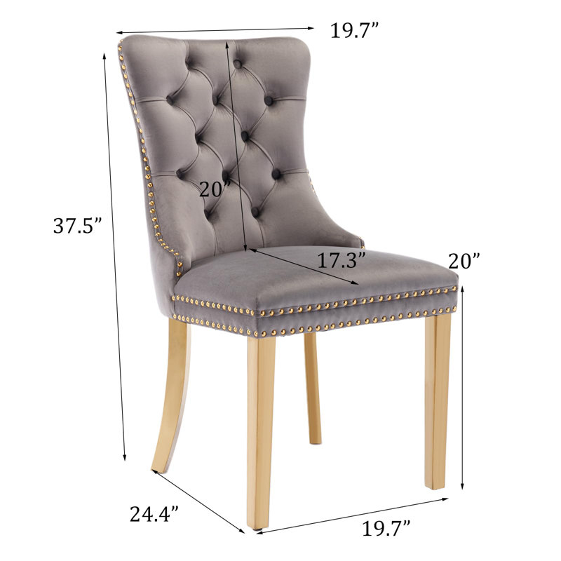 Chaise d'appoint de salle à manger en velours avec pieds plaqués or Jaqua (ensemble de 2), Gris