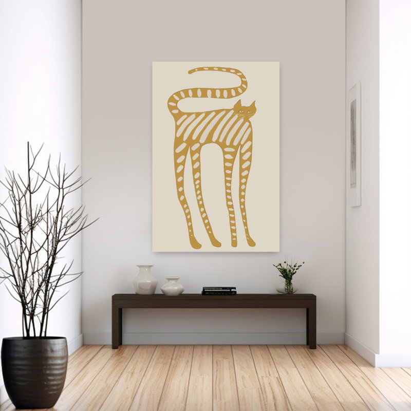 Art mural moderne fantaisiste, chat rayé fantaisiste, H 60 po x l 40 po