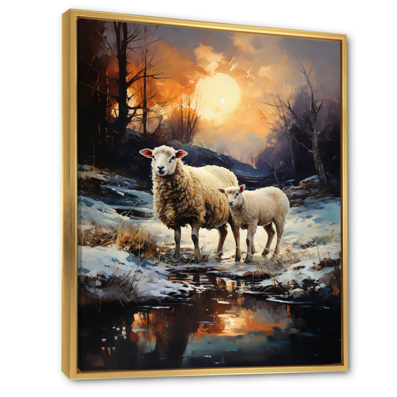 «Sheep Luminous Flock II», reproduction d'art sur toile, H 32 po x l 16 po x P 1 po, Cadre flottant doré