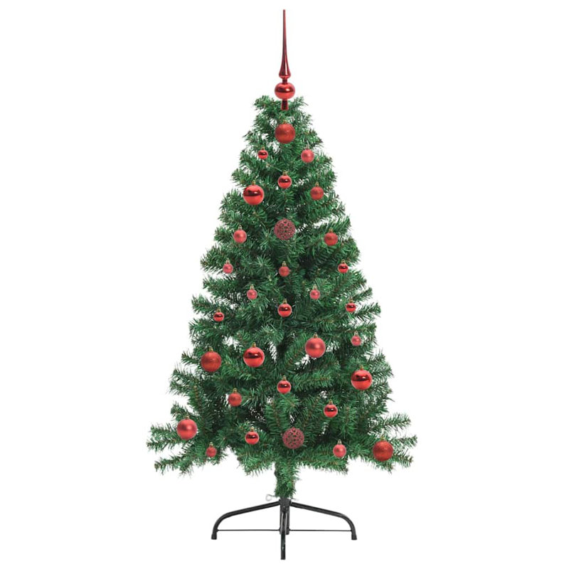  Artificial Pre-lit Christmas Tree PVC, Green/Red, 3.94' H