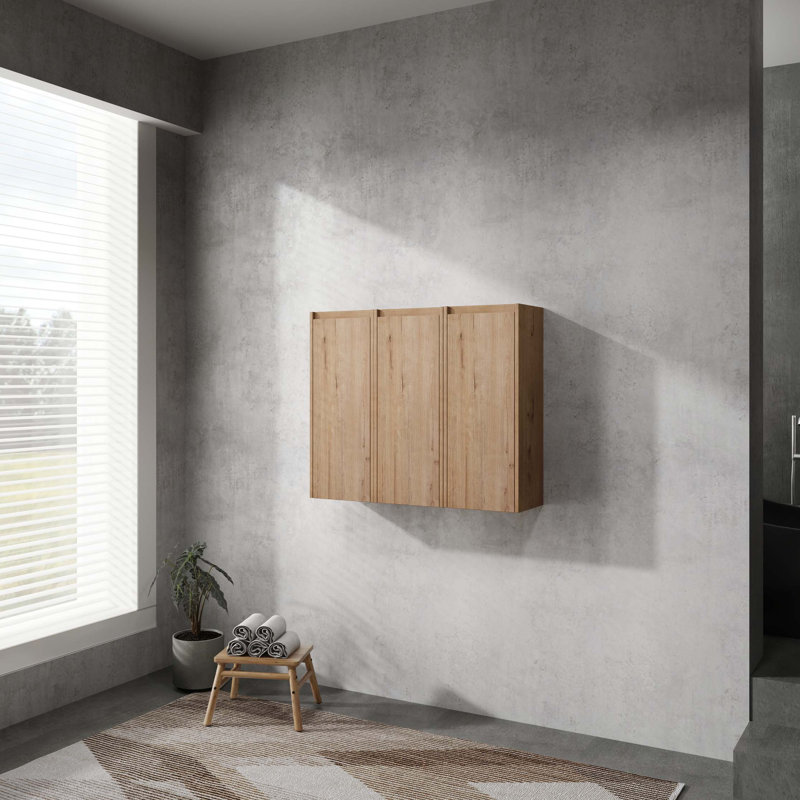 Armoire de salle de bain en bois 12 po, 3 portes à fermeture douce, fixation flottante, Naturel