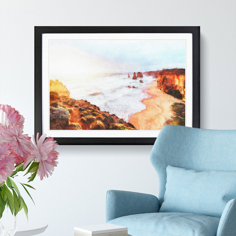 Twelve Apostles in Australia - Picture Frame Painting Print, 33cm H x 45cm W x 2cm D, Black Framed