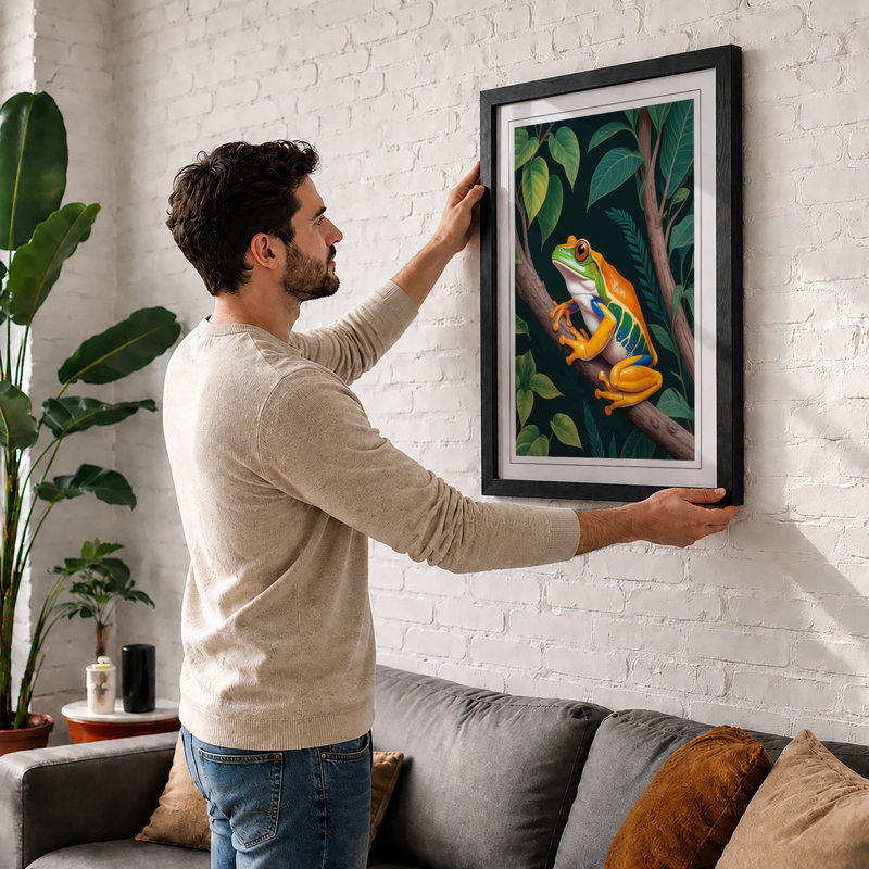 Vibrant Frog In Foliage Botanical - Print, A1 - 84.1 x 59.4 cm, Oak