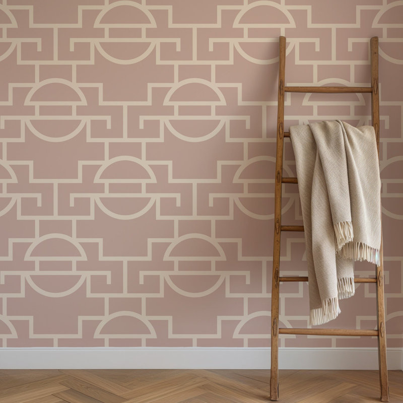 Papier peint à motif de treillis rétro - Quartz rose