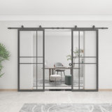 Glass and Metal Barn Door with Installation Hardware Kit and Handle
