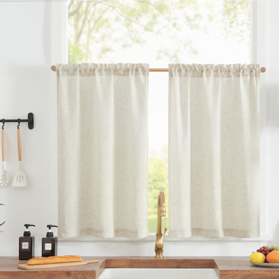 Linen Solid Kitchen Curtains Rod Pocket Tier Curtains