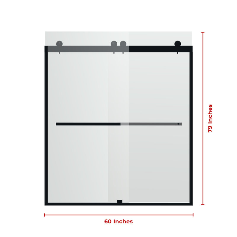 60" x 79" Matte Black Frameless Double Sliding Shower Door with Clear Glass