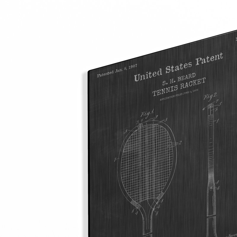 «Tennis Racket Blueprint Vernis Tableau», par Patents, H 16 po x l 12 po
