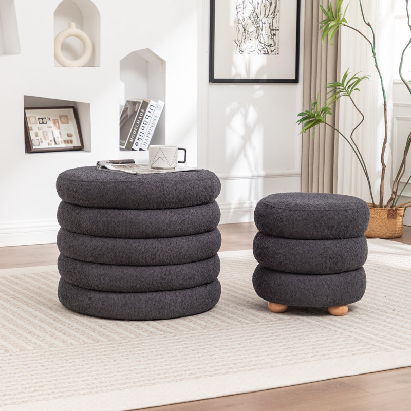 Ashyiah 23.5'' Wide Storage Ottoman With Small Stool, Black
