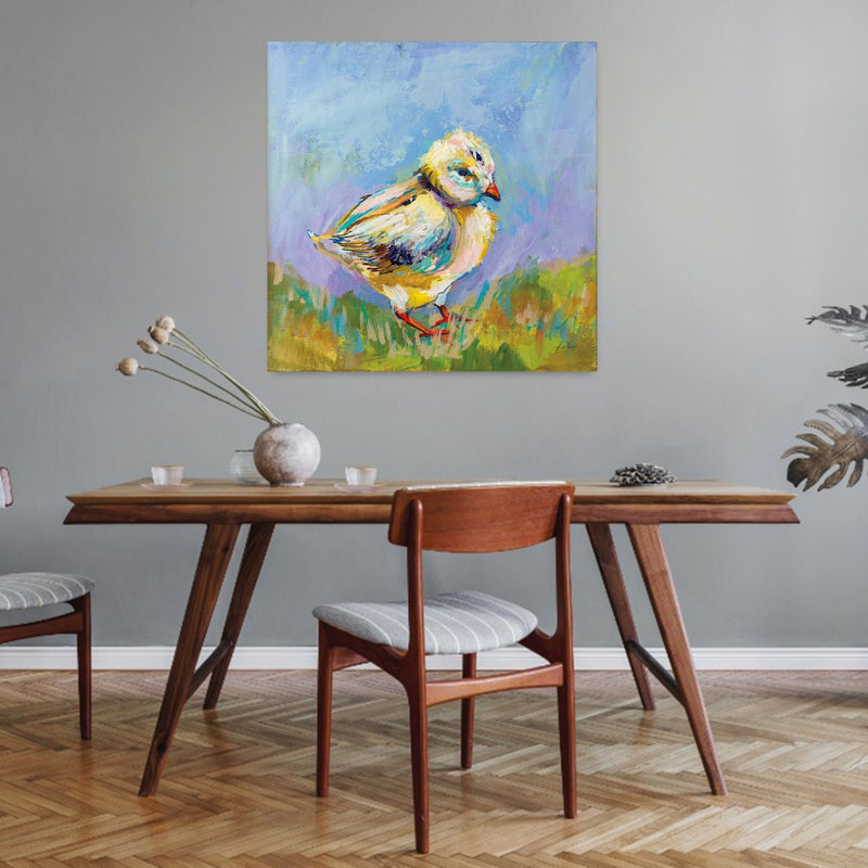 Contemporary Easter Chick With Animals Aqua Art, 32" H x 32" W