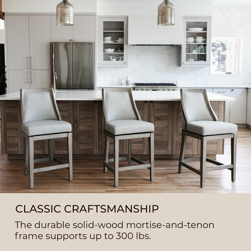 Vienna 31" Ash Grey Upholstered Swivel Bar Stool with Reclaimed Oak Frame