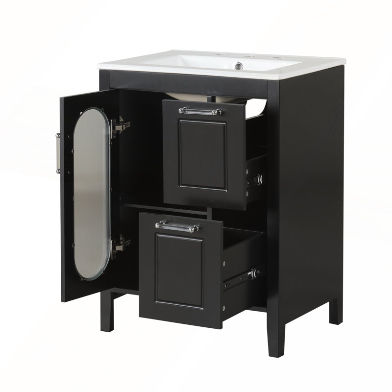 Meuble-lavabo de 24 po avec lavabo, bois massif, panneau de fibres à densité moyenne et grand espace de rangement
