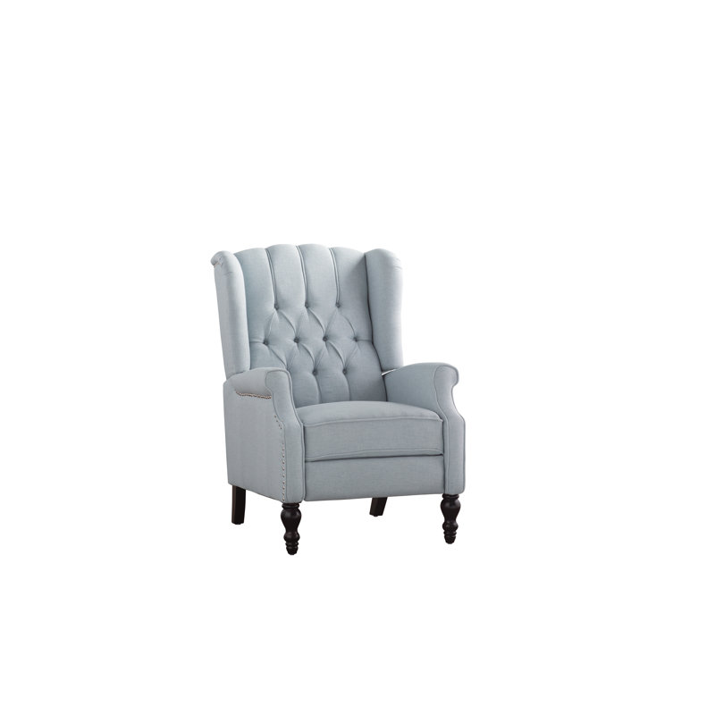 Alta Traditional 28.5" Wide Manual Wingback Recliner Chair with Button-Tufted Diamond Stitching, Light Sky
