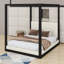 Lit plateforme à baldaquin avec tête de lit tapissier, structure en bois avec poteaux et support à lattes en bois-1974154785-1974154787