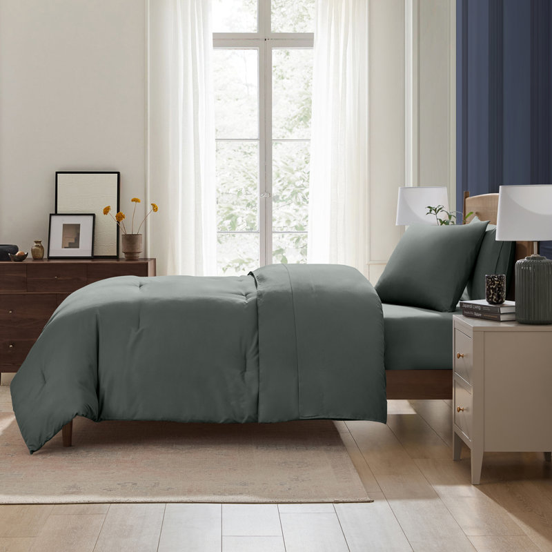 Soft Microfiber 5 Piece Comforter Set with Sheets, Gentle Pine, Twin Extra Long Comforter + 4 Additional Pieces