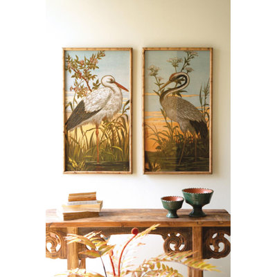  Framed Coastal Bird Prints – Heron Art Set of 2 – 35.5"H