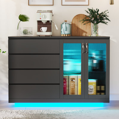 Buffet à 4 tiroirs Kaliegh, armoire de rangement avec lumière DEL