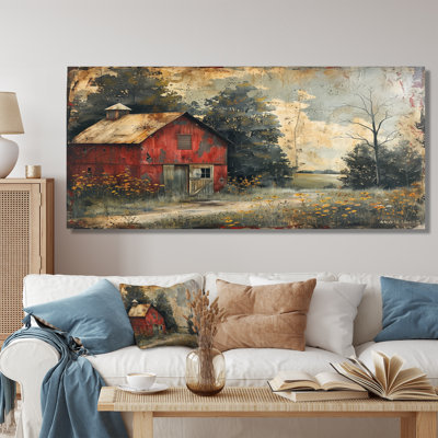 Vintage red Grey winter Country barn - Barn Canvas Wall Art
