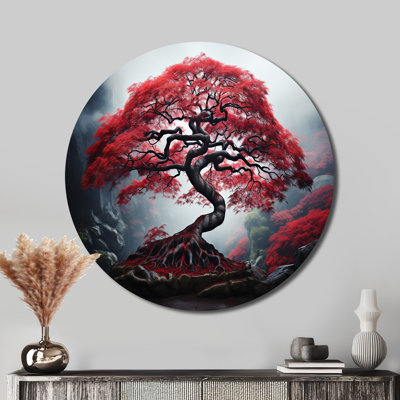 Red Japanese Maple - People Round Metal Art