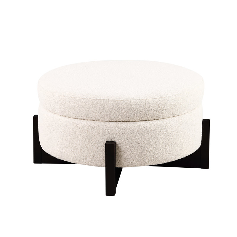 Rond élégant avec rangement, pieds rabattables en chêne, beige, design américain, rembourrage beige en fibre de carbone, siège à assise souple moyen, matériau principal