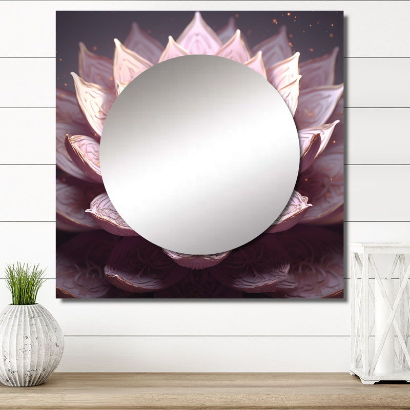 Blooming Magical Pink Lotus III - Grand miroir carré pour décoration murale, 36 po x 36 po