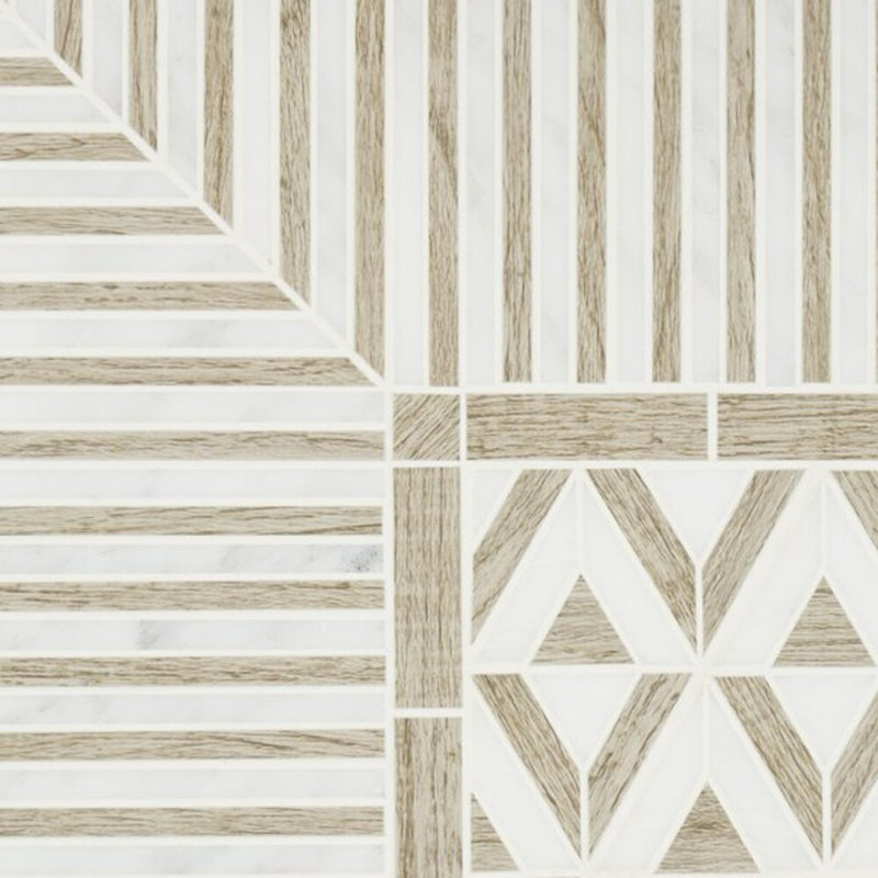 Monroe Corner Asian Statuary And Wooden Beige 8X8 Marble Mosaic Tile