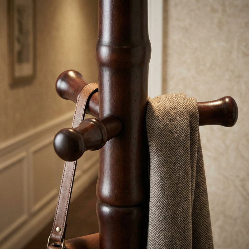 Schlusser Solid Wood Freestanding Coat Rack, Mahogany