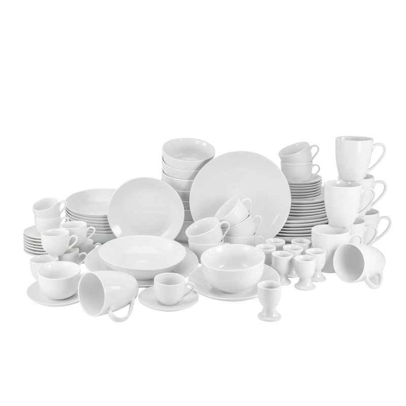 Luna Series White 80 Pieces. Porcelain Dinnerware Set For 8 People