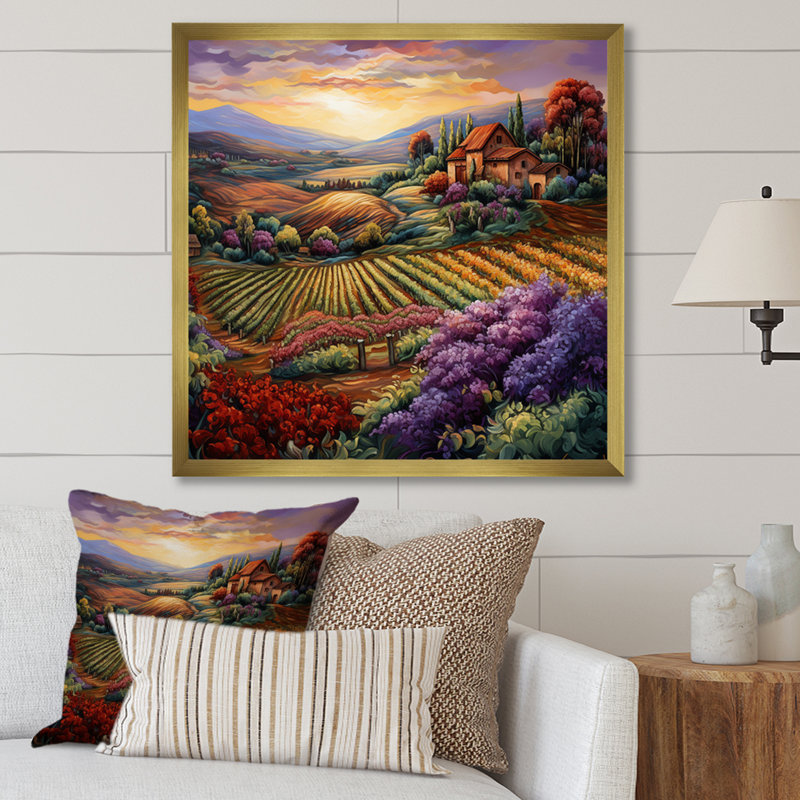 Vineyard Charm Vivid, impression sur toile, Cadre doré simple, H 36 po x l 36 po x P 1,5 po
