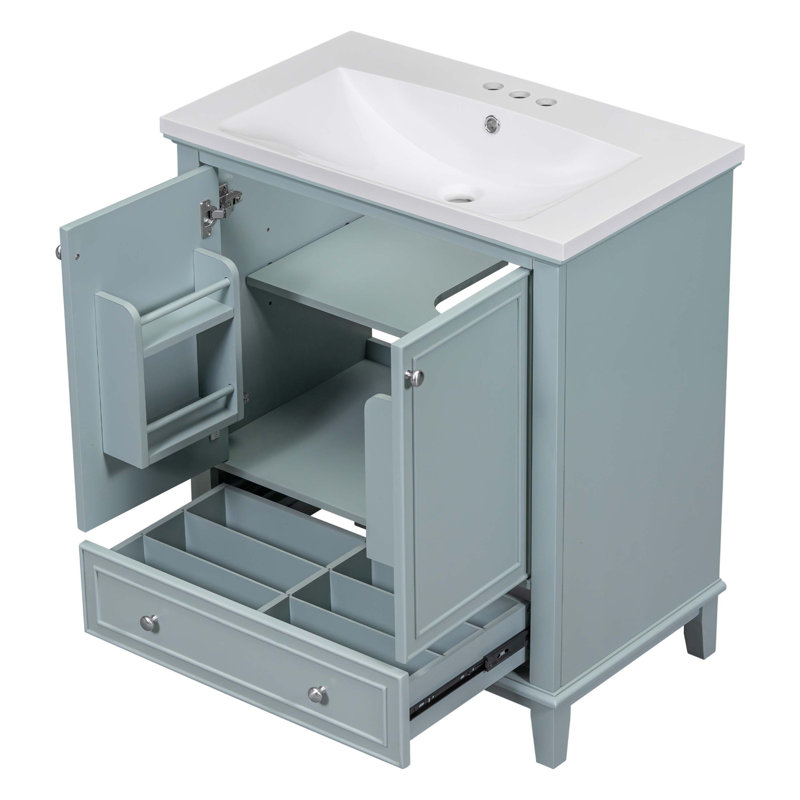 30" Bathroom Vanity with Sink Combo, Multi-functional Bathroom Cabinet with Doors and Drawer, Green