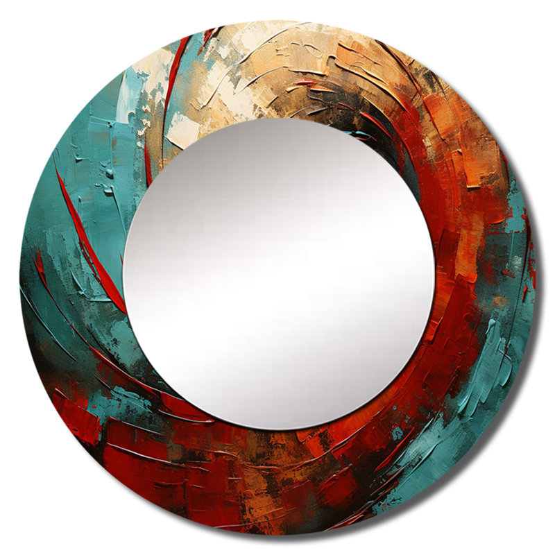 Red Blue Majestic Motion Spiral IV - Abstract Spirals Wall Mirror, Red Round Decorative Mirror, Printed Metal Art, 23" x 23"