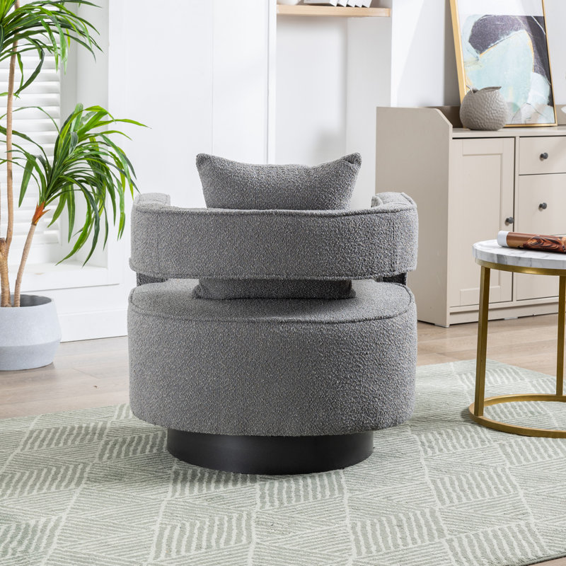 Davidanthony Upholstered Swivel Barrel Chair, Gray Polyester